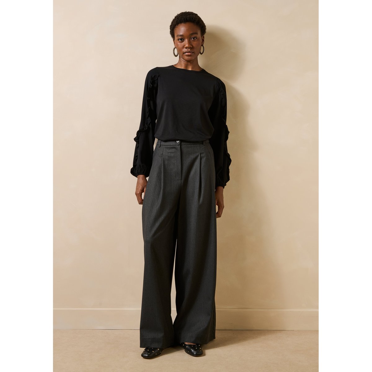 T-shirt en lyocell manches longues col rond noir, LA FEE MARABOUTEE