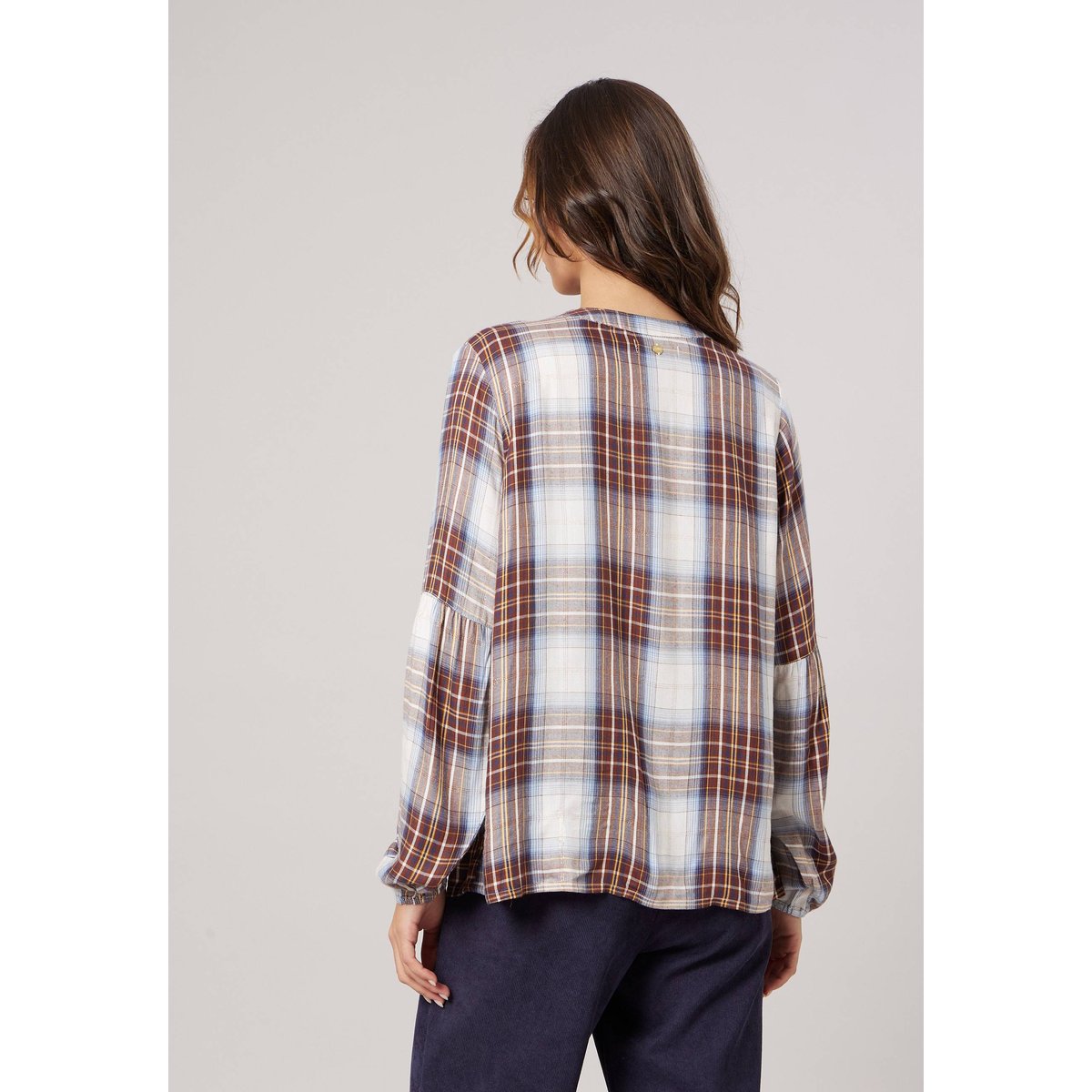 Blouse à carreaux femme IZELIA brown, DEELUXE