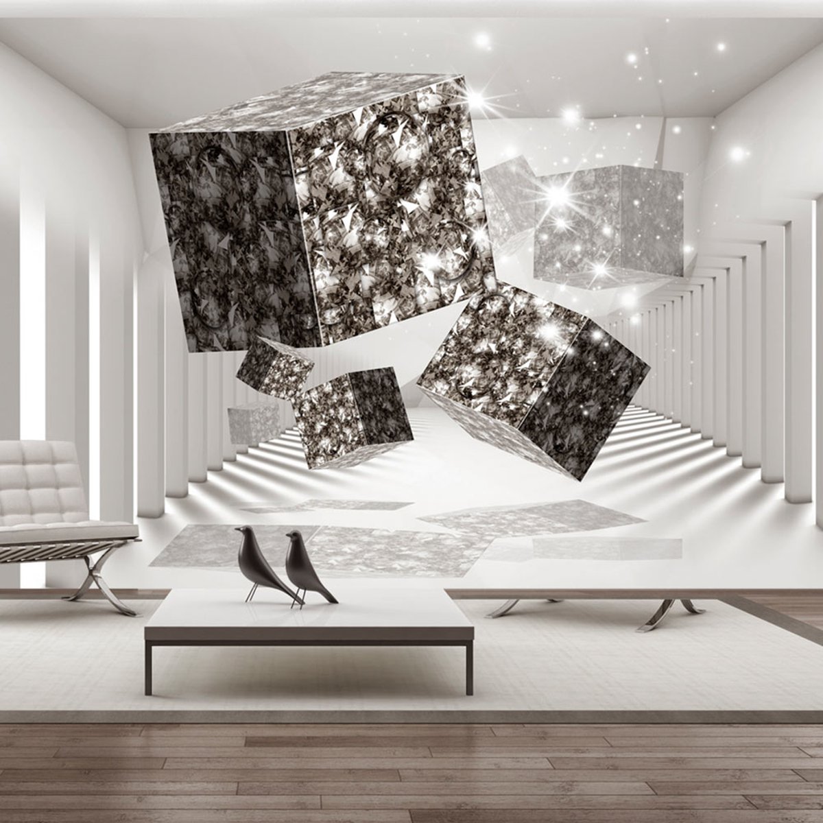 Papier peint intissé panoramique Abstractions Modern Art gris / argent, EDEN