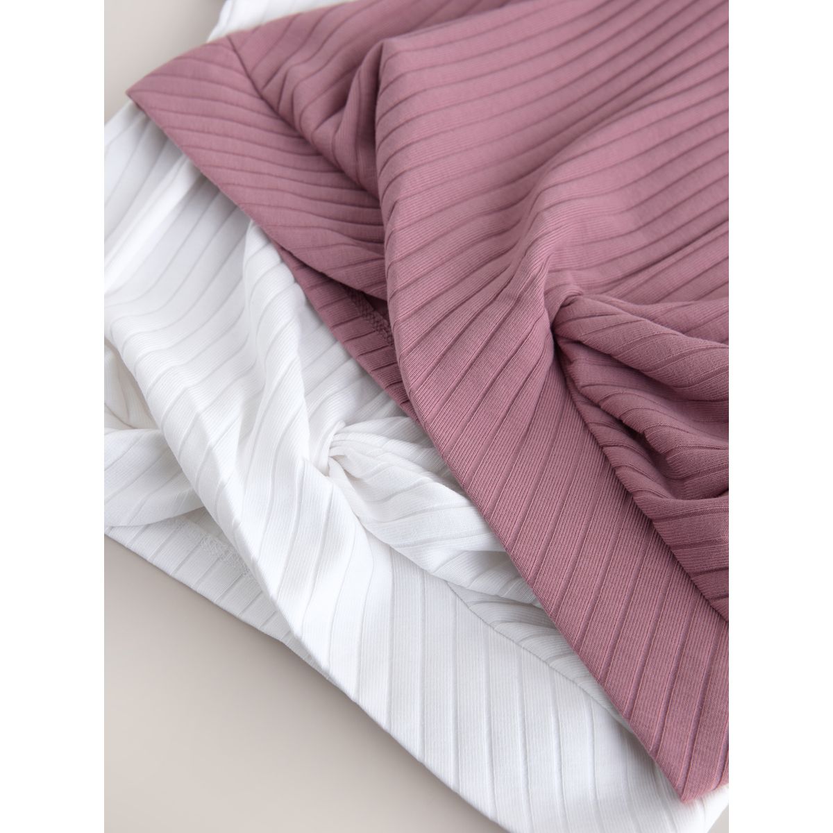 T-shirt cache-cœur côtelé, lot de 2 rose/blanc, NEXT