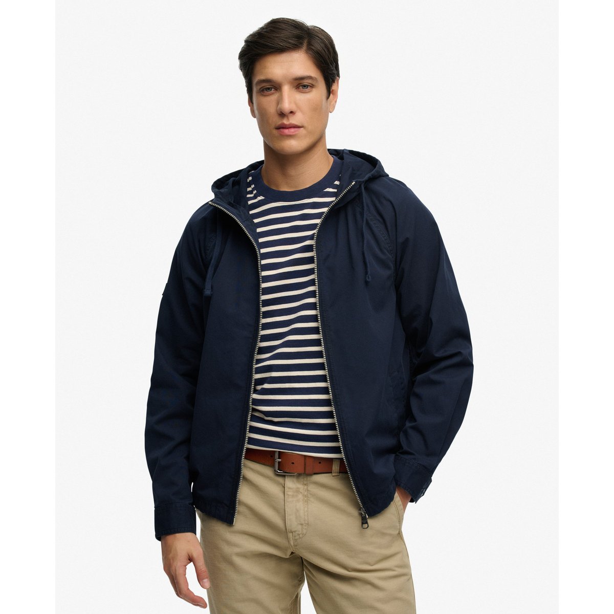 Veste à capuche en twill lavé bleu marine délavé, SUPERDRY