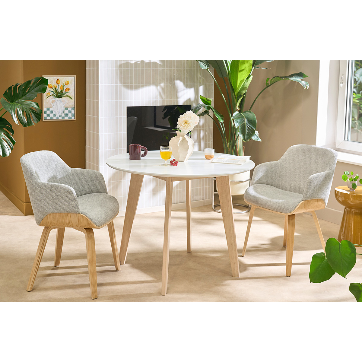 Chaise en tissu chenille gris et bois clair EARL gris, MILIBOO