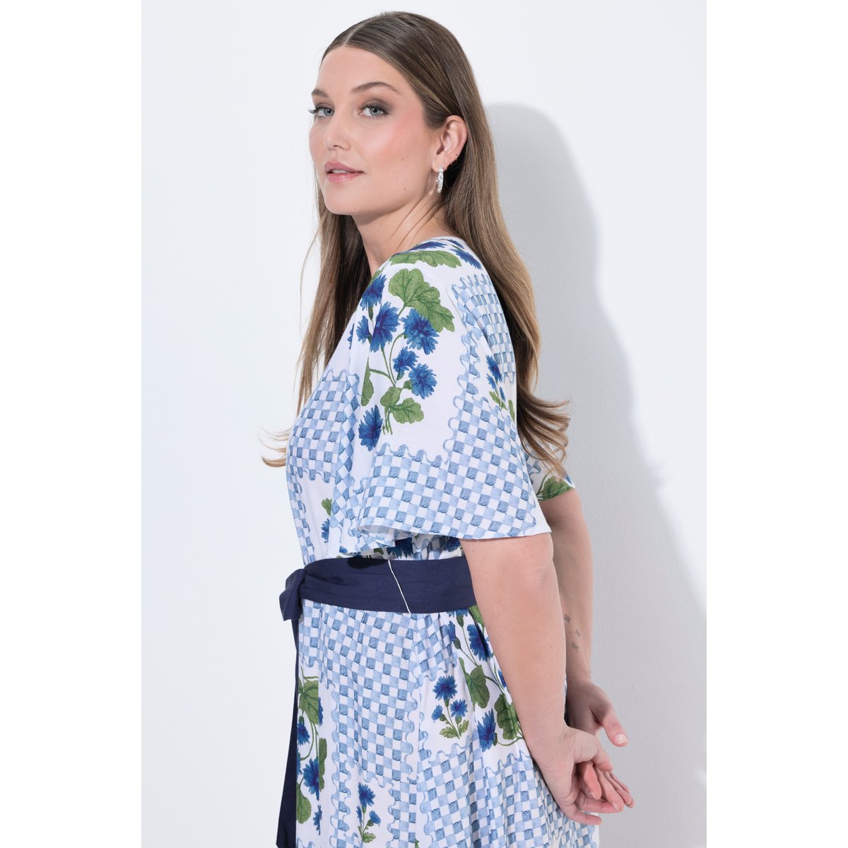Robe maxi carreaux/fleurs blanc cassé, ULLA POPKEN