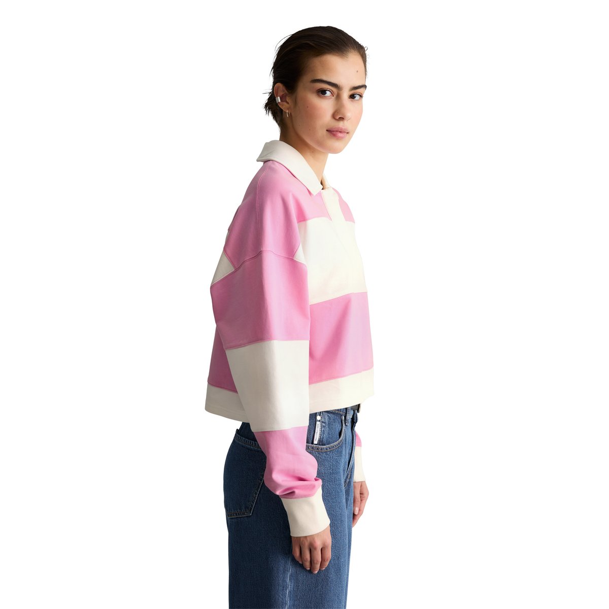 Sweat-shirt de rugby relaxed en pur coton organique rose, MARC O’POLO DENIM