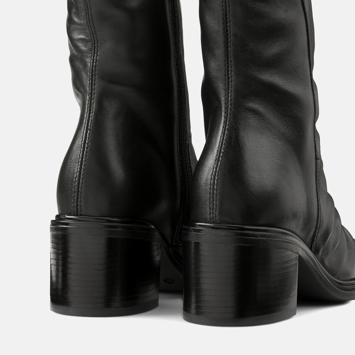 Pleated leather block heel pointed ankle boots black, MJUS