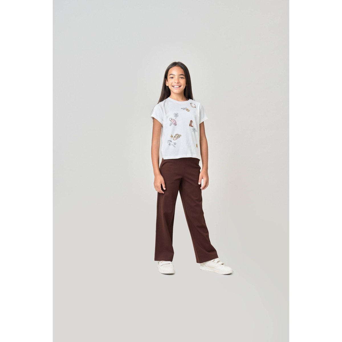 T-shirt regular fille en 100% coton jersey imprimé western COWGIRL blanc cassé, DEELUXE
