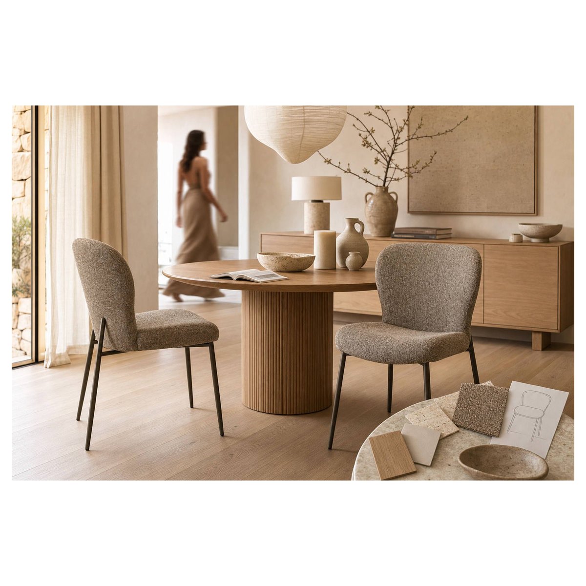 Lot de 2 chaises de salle à manger tweed tweed marron, RECOLLECTION