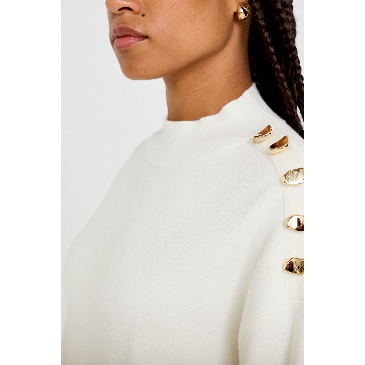 Pull col montant manches longues ecru, CACHE CACHE