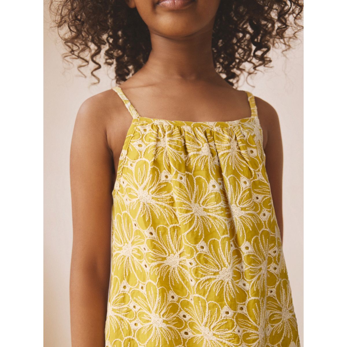 Robe d'été brodée à bretelles chartreuse, NEXT