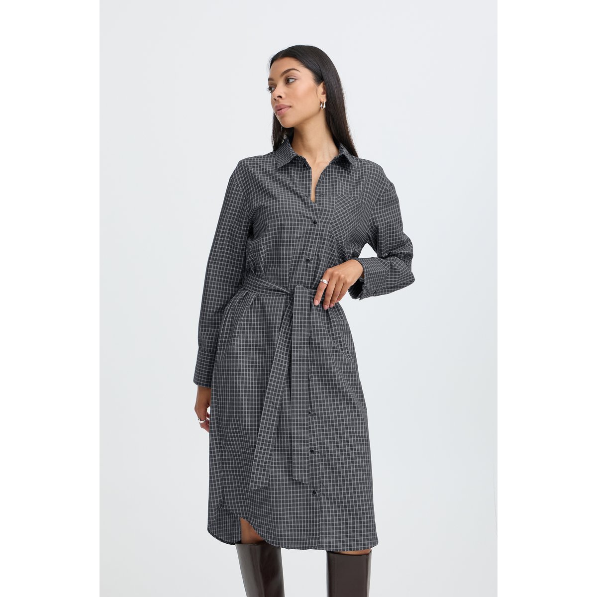 Robe chemise doupe droite, manches longues gris asphalt, B.YOUNG