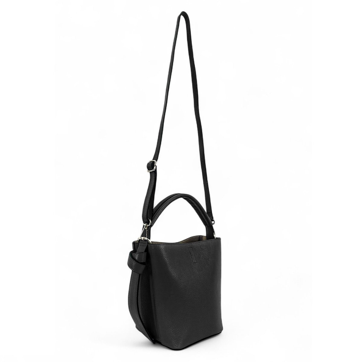Sac seau et pochette en cuir grainé BIRDIE noir, OH MY BAG