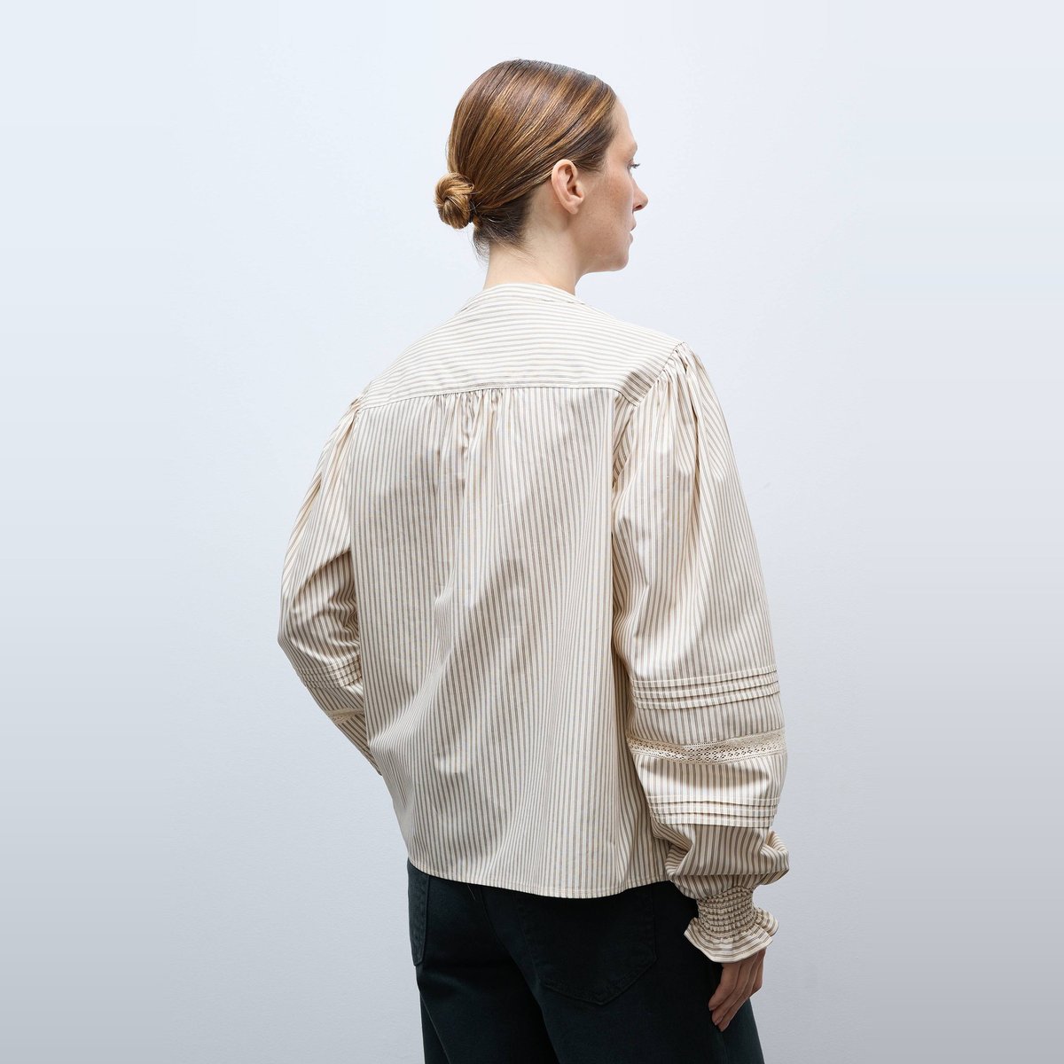 Blouse rayée manches longues en coton ecru, MONOPRIX