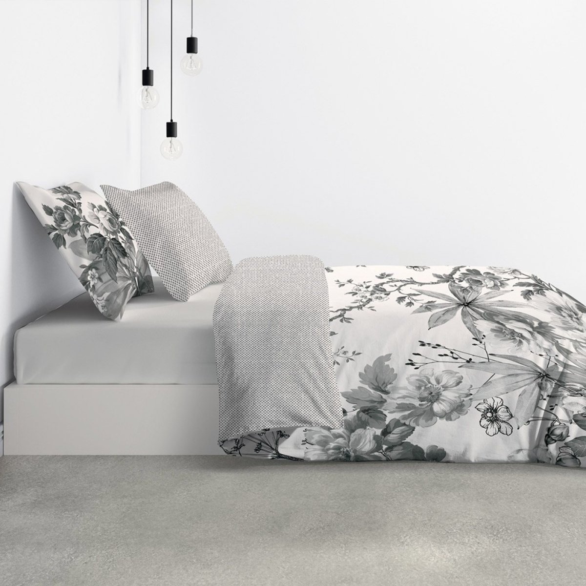 Housse de couette 240x220 Gallica + 2 taies coton 57 fils gris, DECORATIE