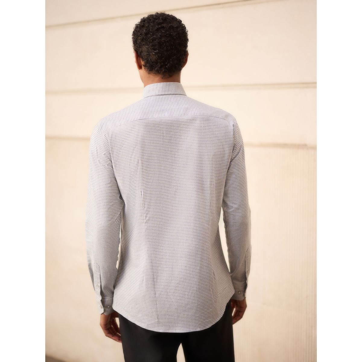 Chemise slim habillée en coton stretch vichy gris, NEXT