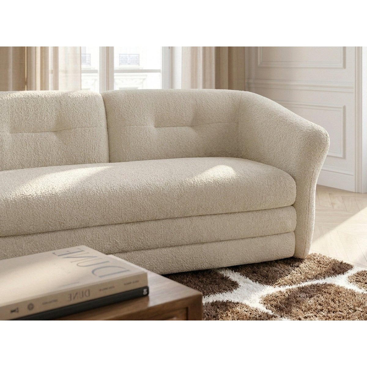 Canapé droit fixe 4 places en tissu chiné, MARBLE beige, BOBOCHIC
