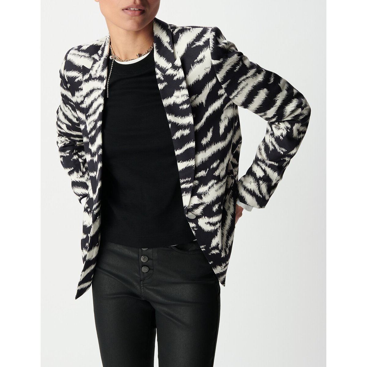 Blazer coupe droite animalier noir, IKKS