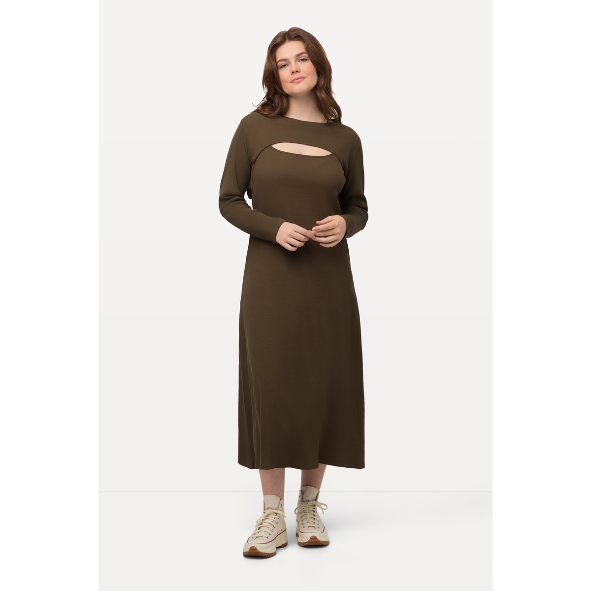 Robe midi dans un esprit boléro à encolure vert mousse, ULLA POPKEN