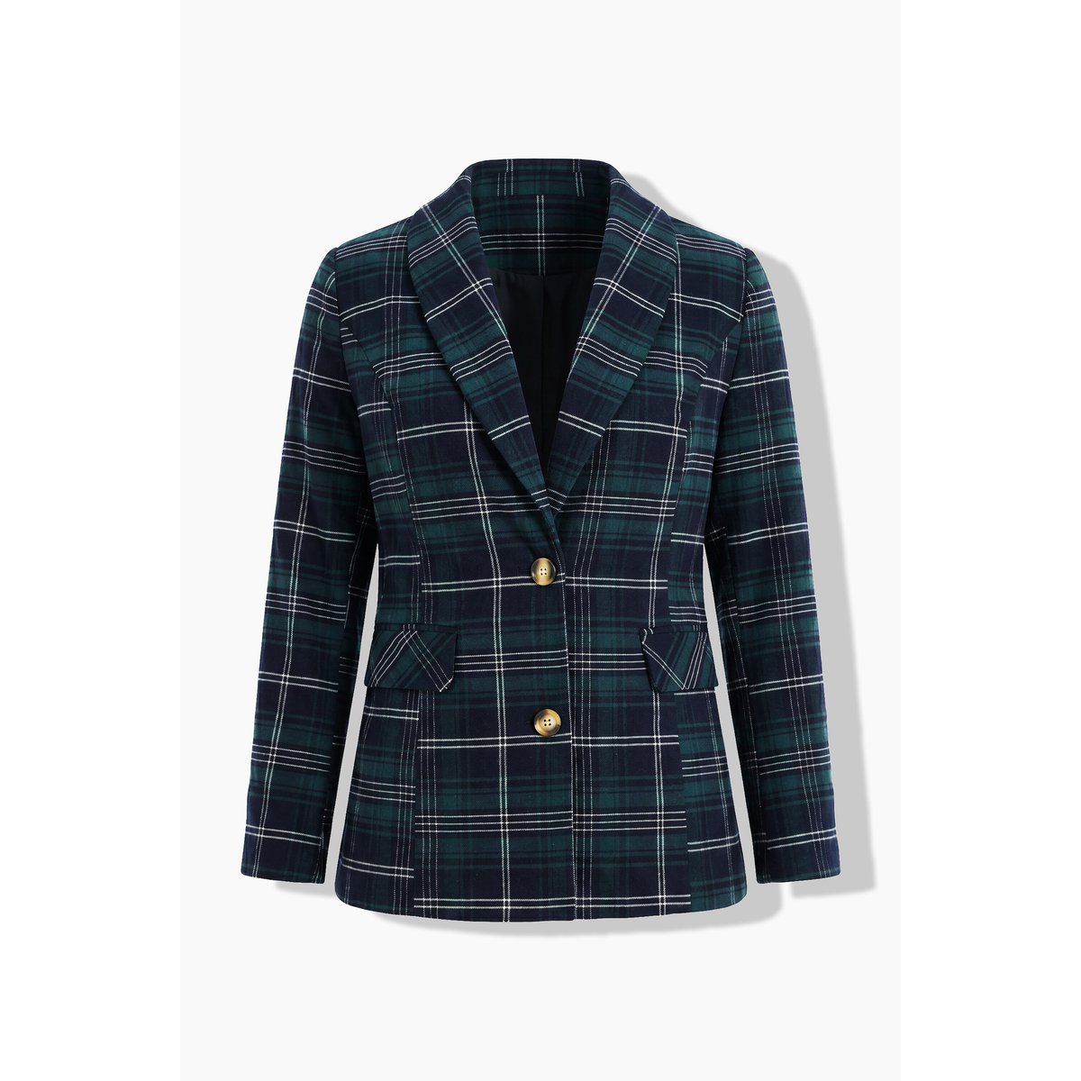 Blazer long, motif à carreaux noir, ULLA POPKEN