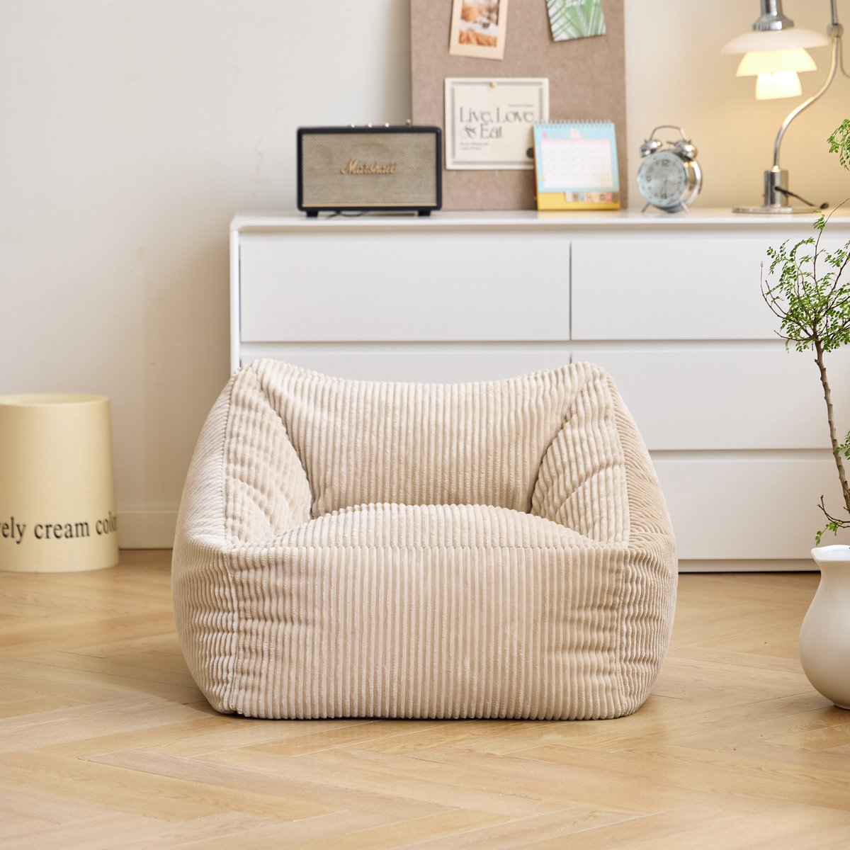 Pouf de salon, velours côtelé, JON beige, NORDLYS