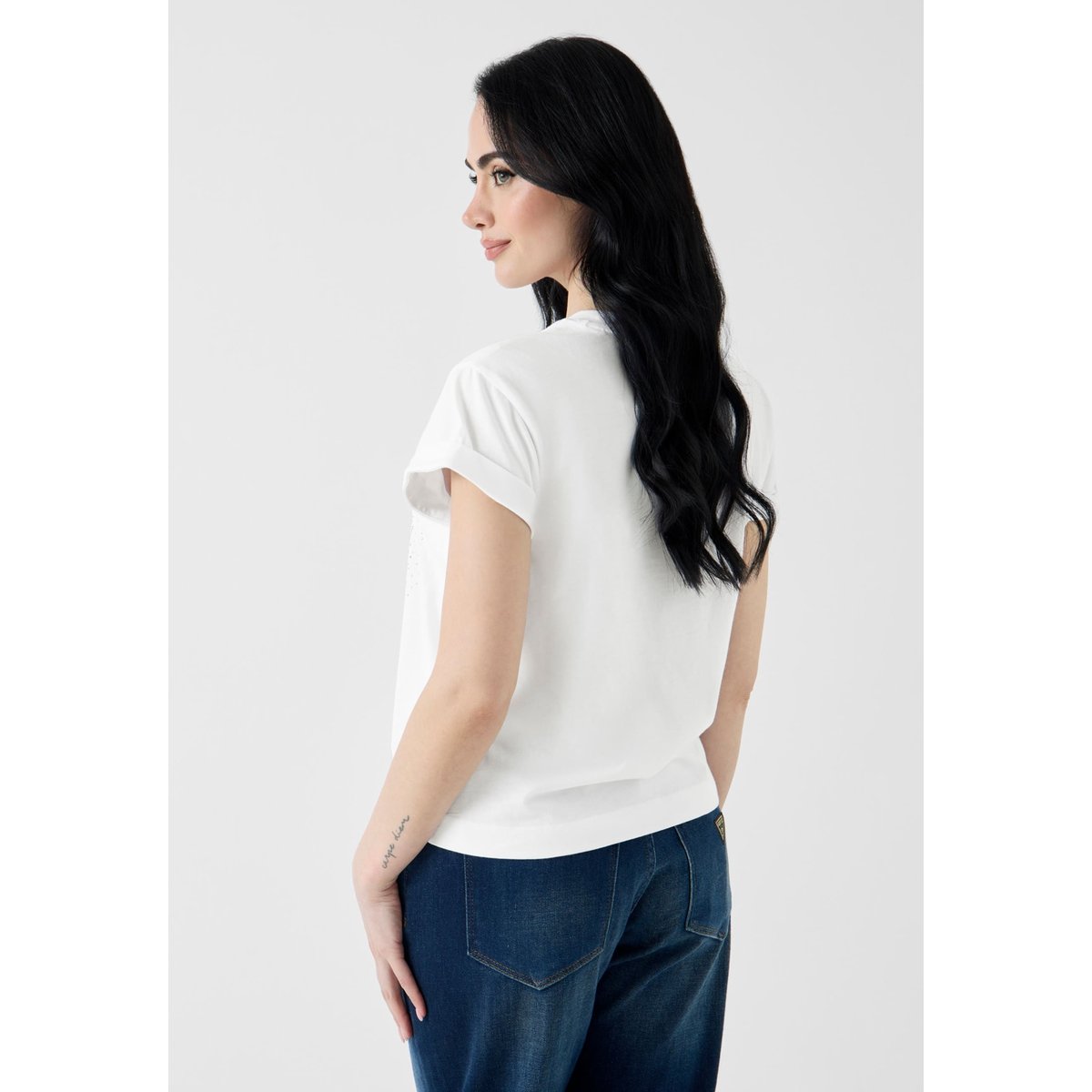 T-Shirt Avec Logo En Strass blanc, GUESS