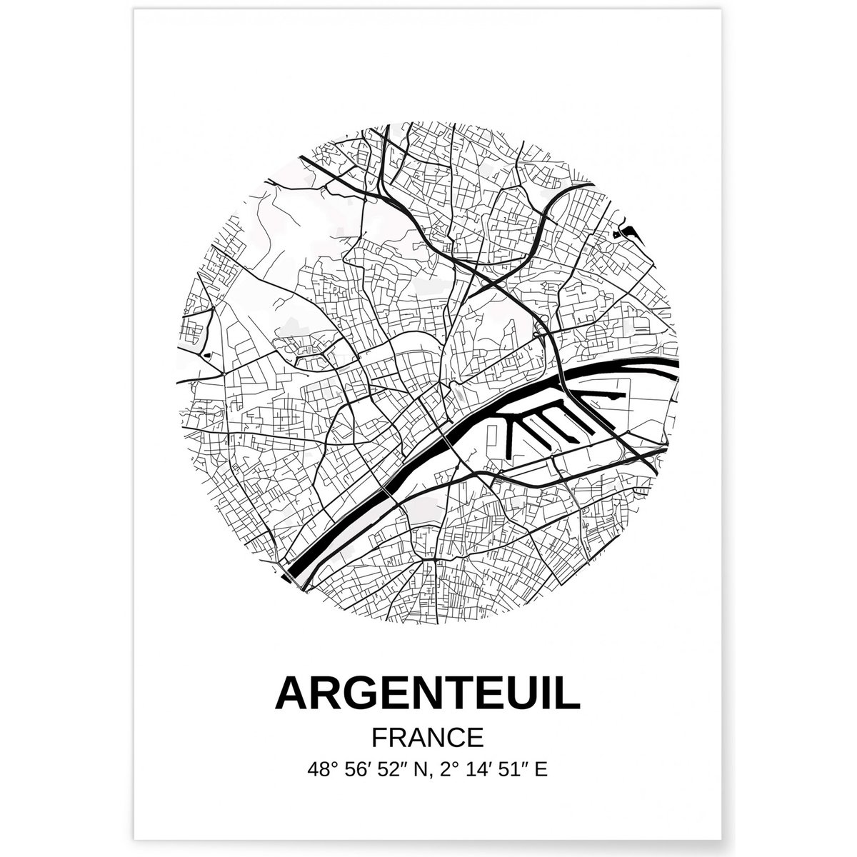 Affiche Carte Argenteuil blanc, L'AFFICHERIE