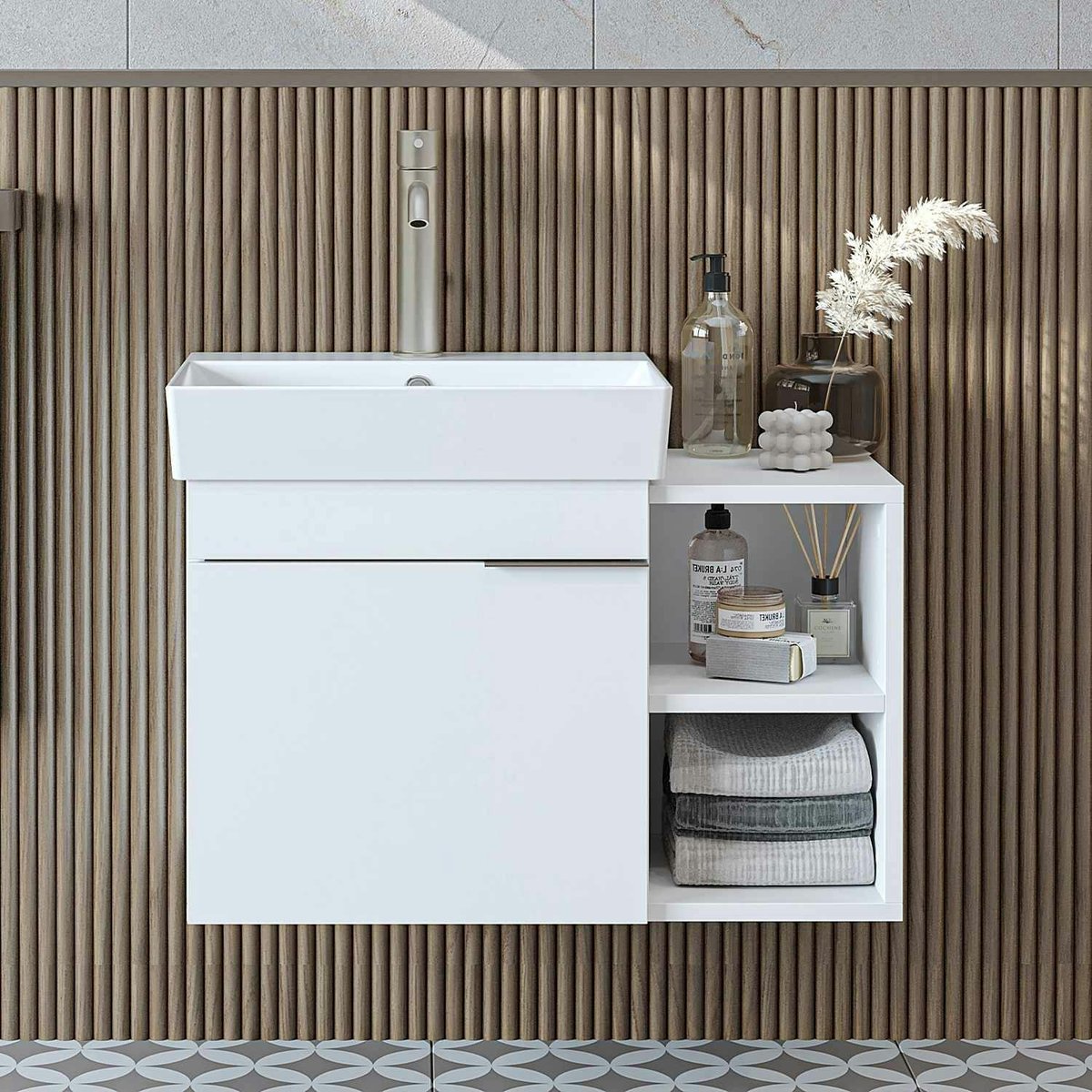 Meuble vasque suspendu 72 cm, 1 porte 2 niches NORIA blanc, PIER IMPORT