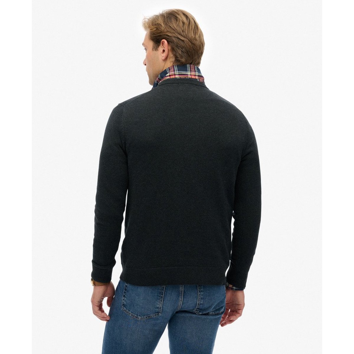 Pull en Coton Essentials anthracite chiné, SUPERDRY