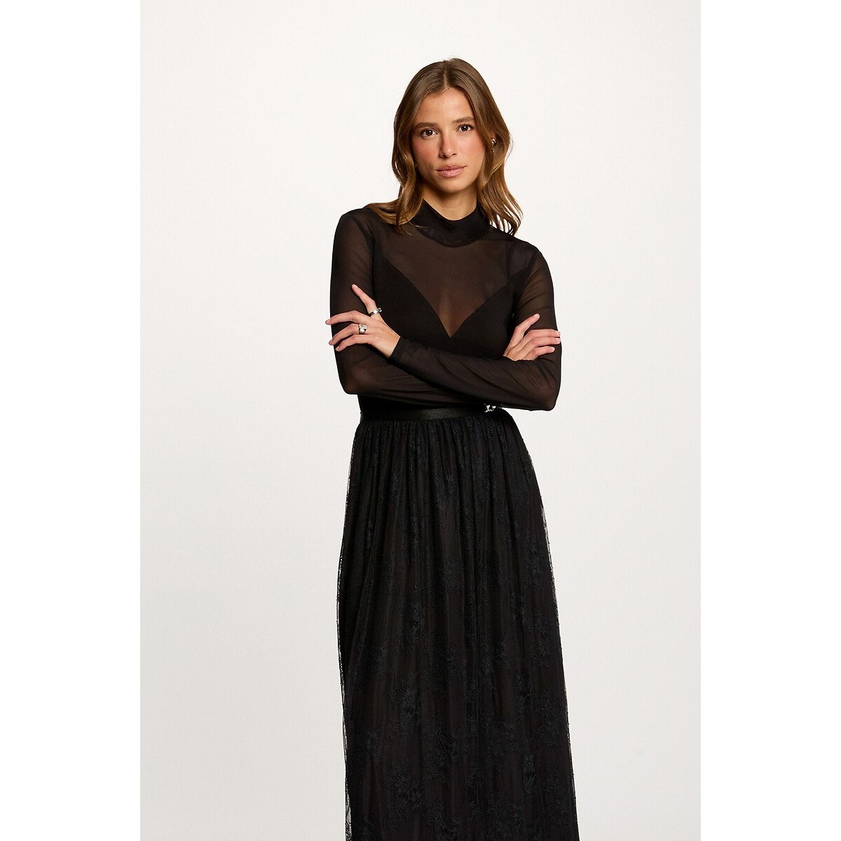T-shirt col montant, manches longues noir, MORGAN