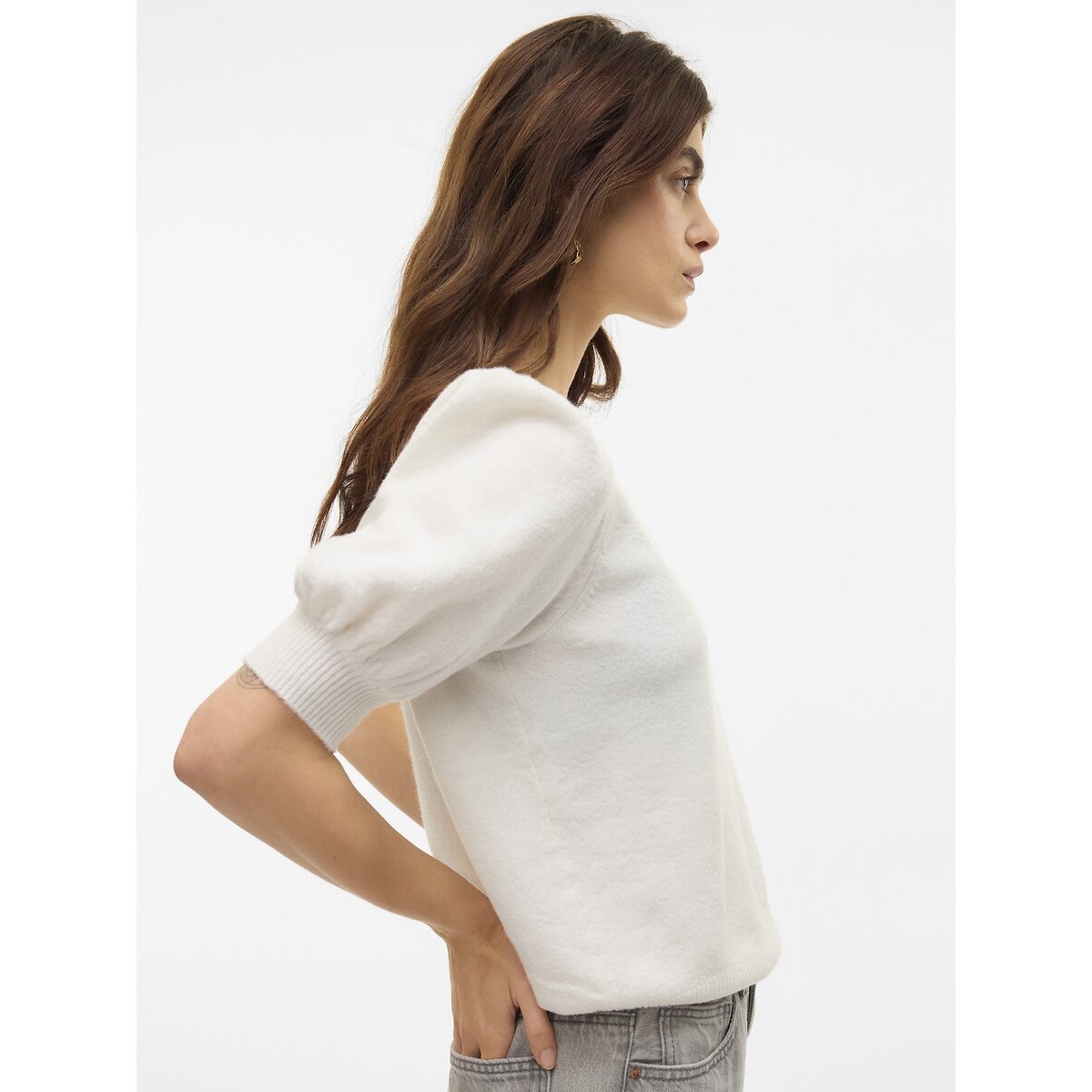Pull girocollo con maniche 3/4 bianco, VERO MODA