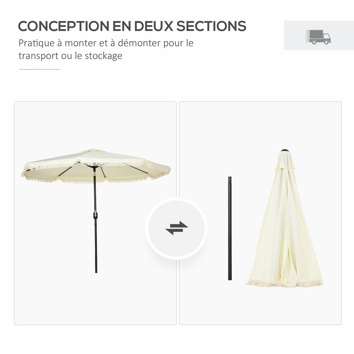 Parasol de terrasse Polyester Crème crème, OUTSUNNY