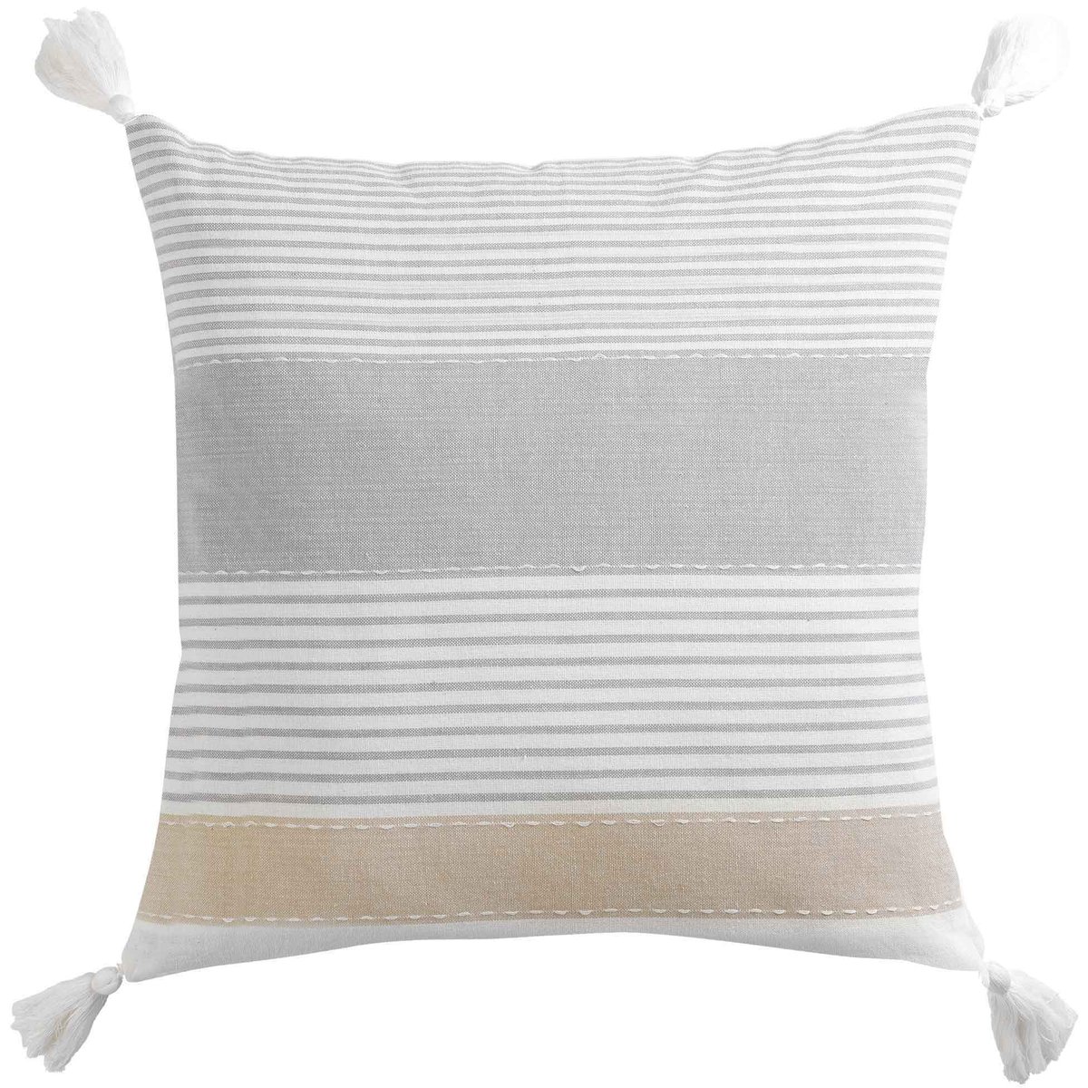 Coussin Pompons dehoussable 60 x 60 cm Iliades beige, EDEN