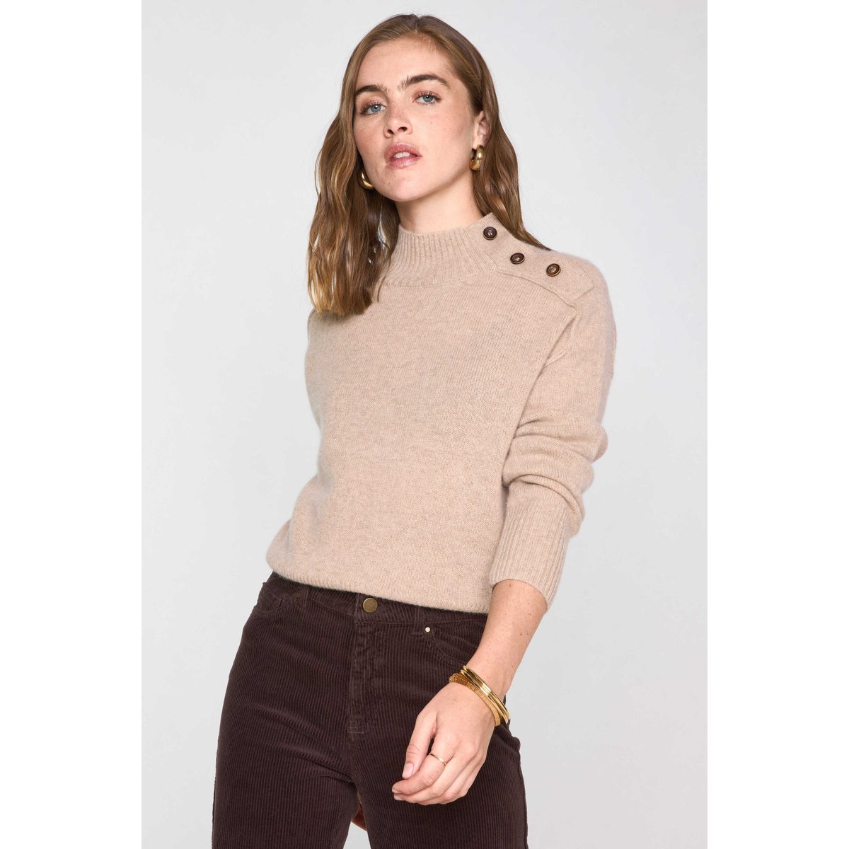 Pull col montant en 100% cachemire 4 fils BRADLEY taupe clair, Maison 123