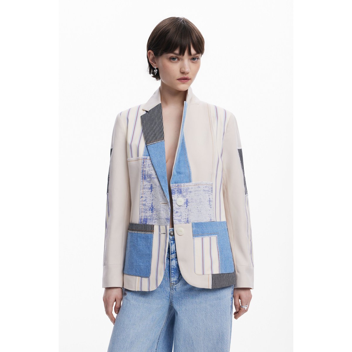 Patchwork blazer beige, DESIGUAL