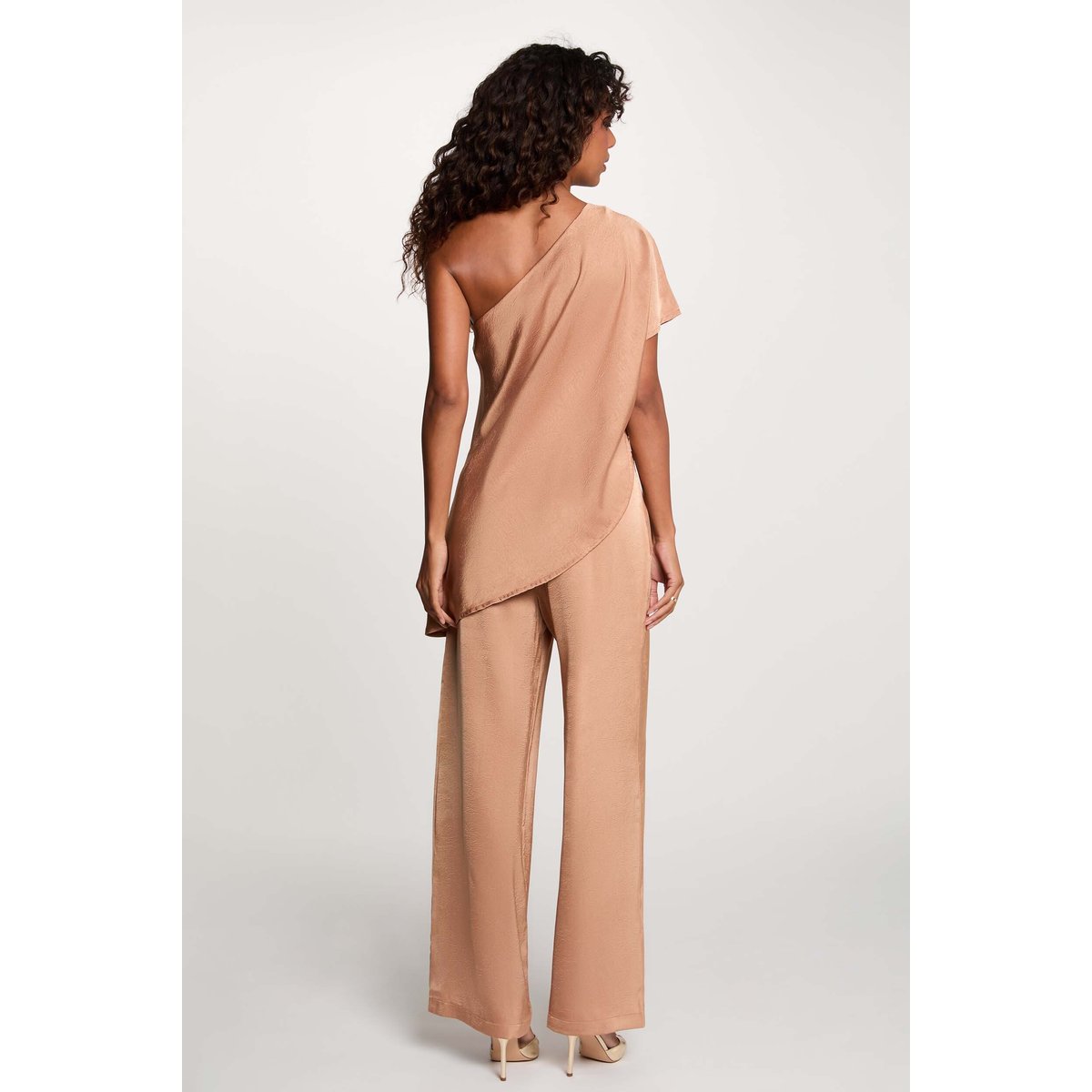 Pantalon large satiné couleur bronze, MORGAN