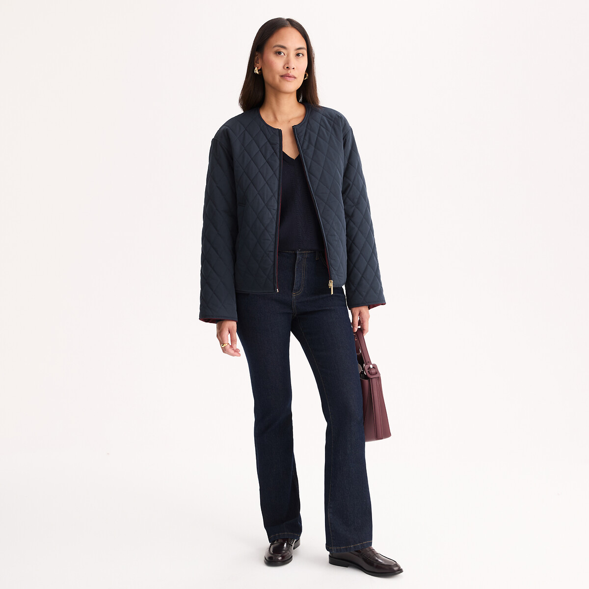 Doudoune courte zippée réversible bleu marine/bordeaux, ANNE WEYBURN