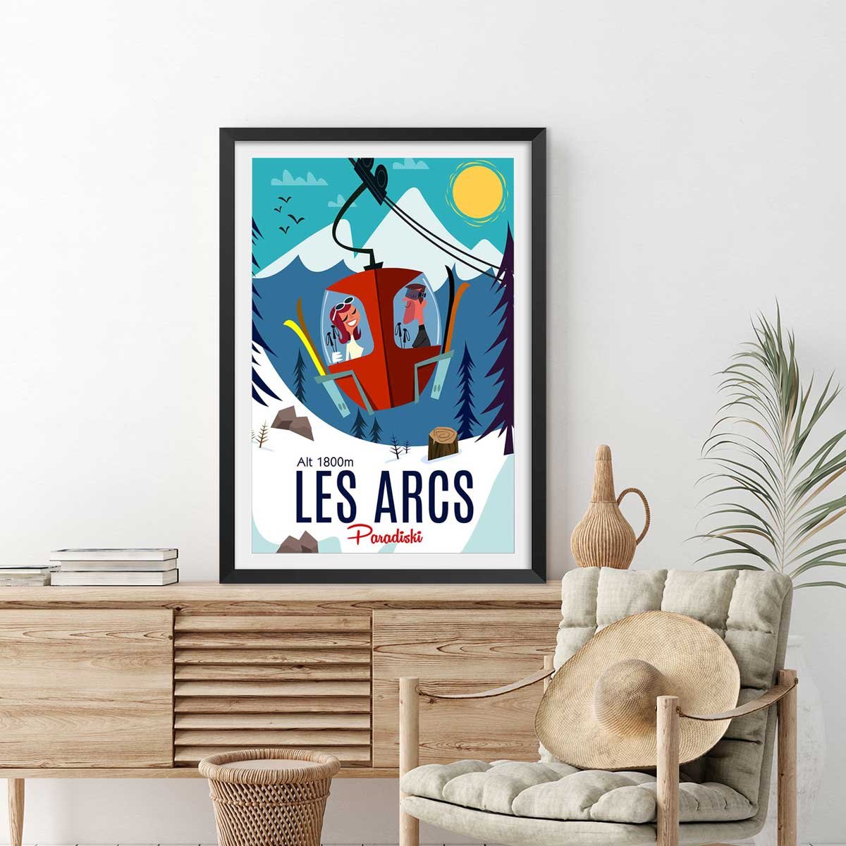 Poster de paradiski les arcs affiche + cadre en bois - noir, HEXOA