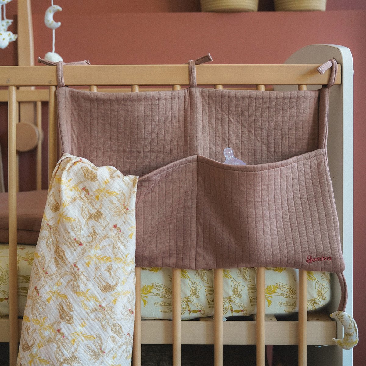 Pochette de rangement pour lit bébé rose blush, DOMIVA