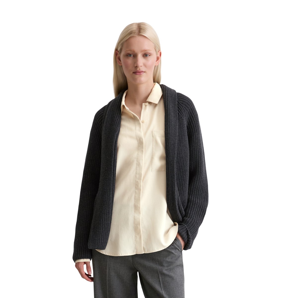 DfC Cardigan regular en coton organique lourd gris fonce, MARC O'POLO