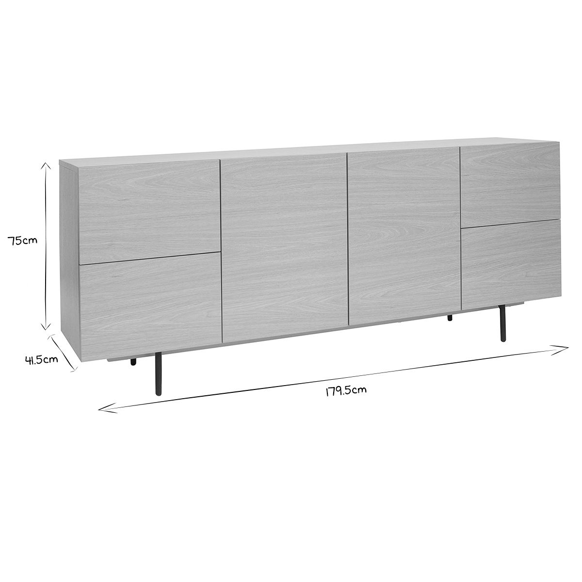 Buffet design finition bois clair chêne et métal noir 2 portes 4 tiroirs L180 cm ALASKA chêne clair, MILIBOO