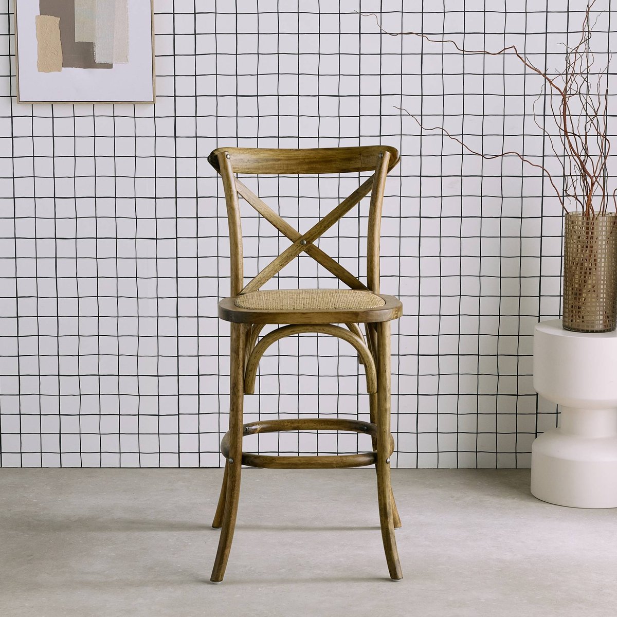 Tabouret de bar bistrot vintage bois 65cm BELLEVILLE marron vieilli, SWEEEK