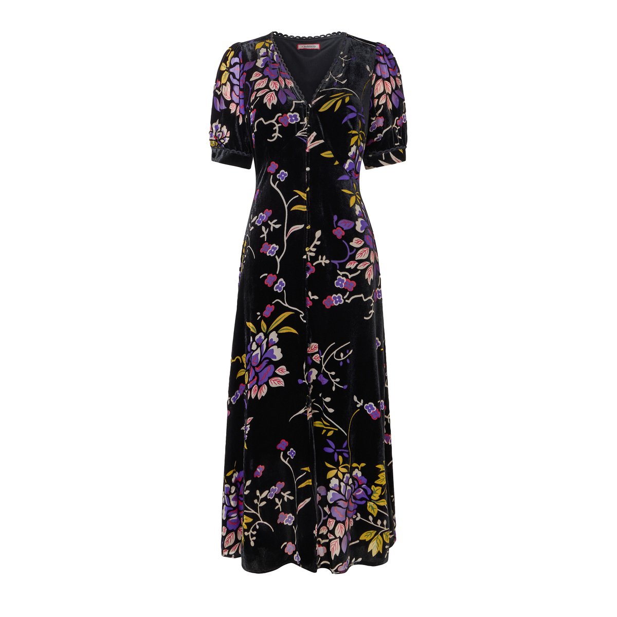 Ravissante Robe Boutonnée en Velours Dévoré noir, JOE BROWNS