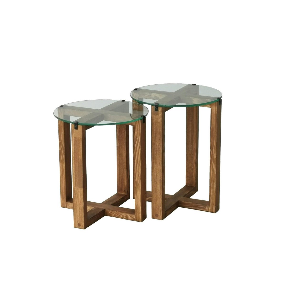 Bout de canapé bois brun avec plateau verre (lot de 2) ANZIO bois naturel, PIER IMPORT