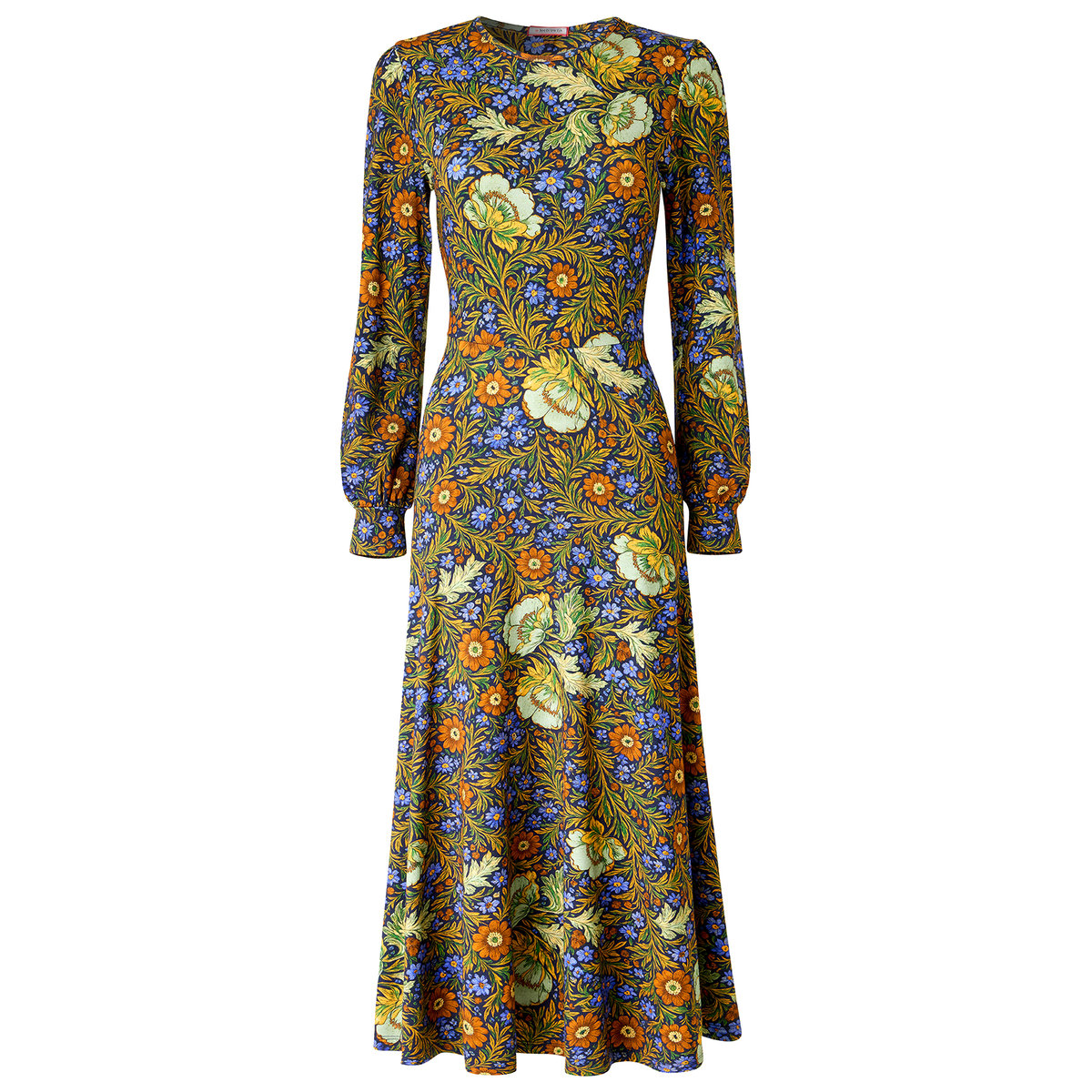 Robe Longue en Jersey à Manches Longues Fleurs Vintage vert, JOE BROWNS