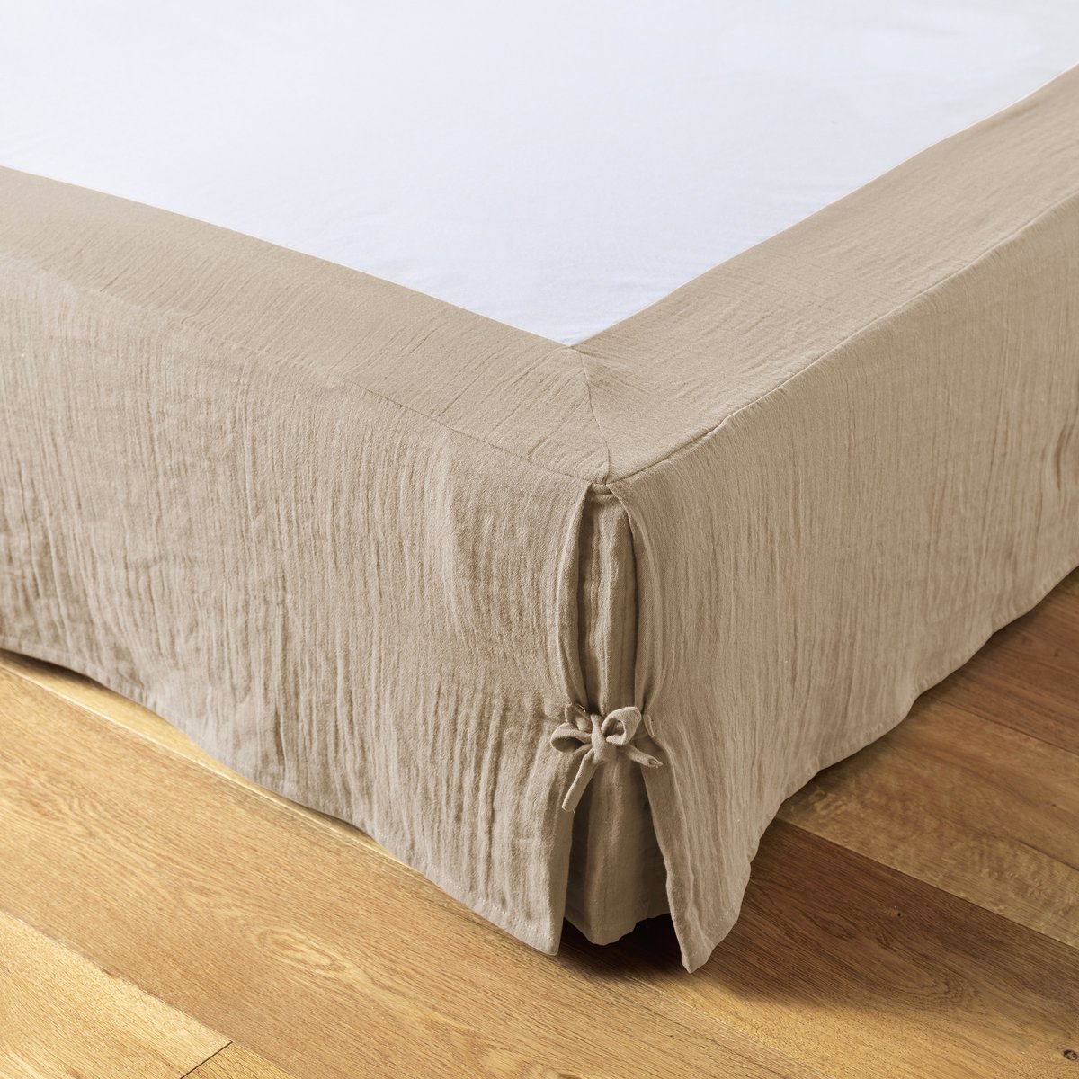 Cache sommier, en 100 % Gaze de coton, avec volant 30 cm ficelle, EDEN