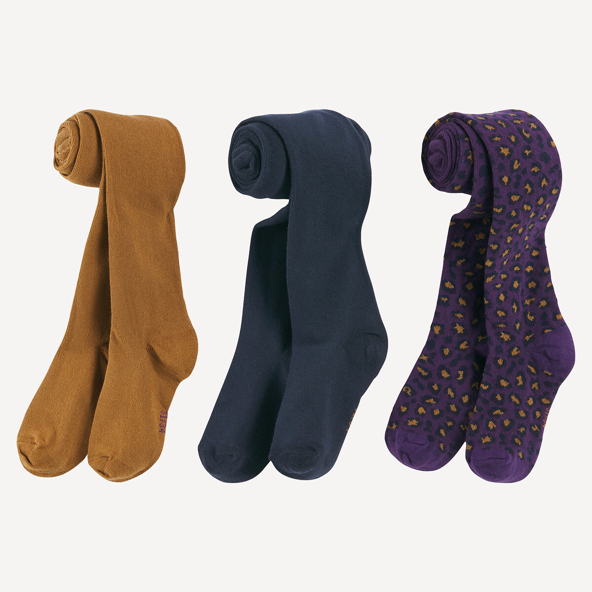 Lot de 3 paires de collants unis et léopard assortis, LA REDOUTE COLLECTIONS