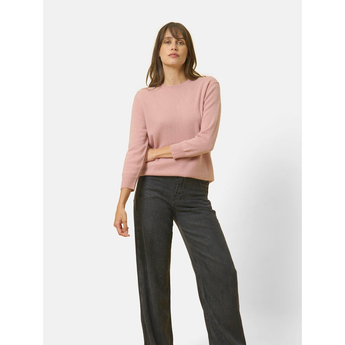 Pull Col Rond Boutonné Dos Bois De Rose Janice rose, JUST CASHMERE