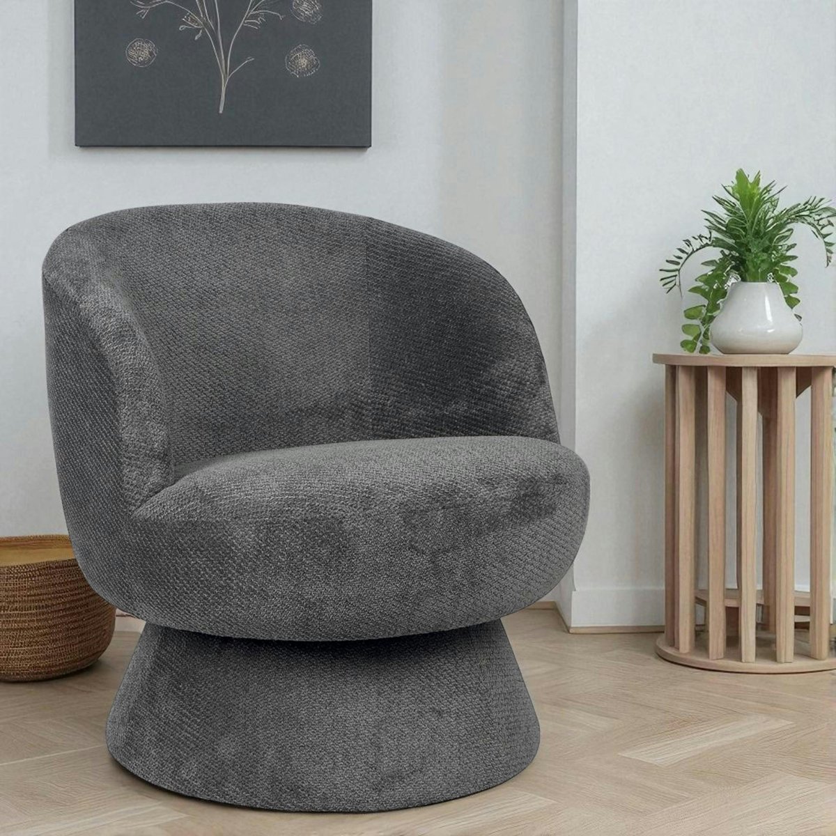 Fauteuil pivotant rétro tissu chenille IENA gris, PIER IMPORT