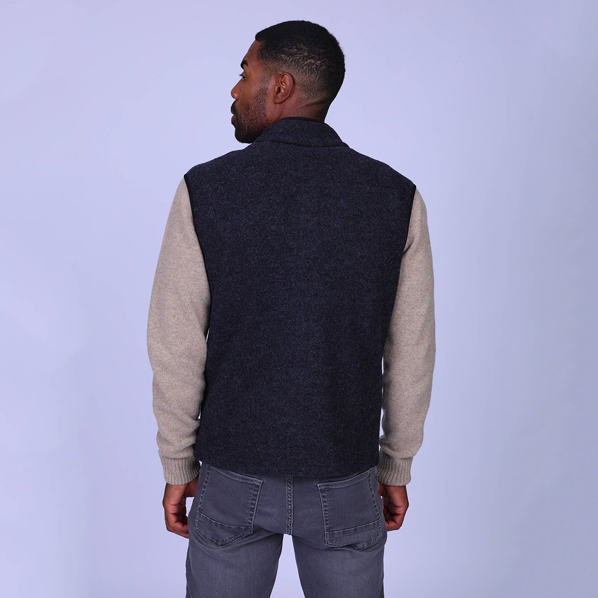 Gilet sans manches en laine anthracite, MISE AU GREEN