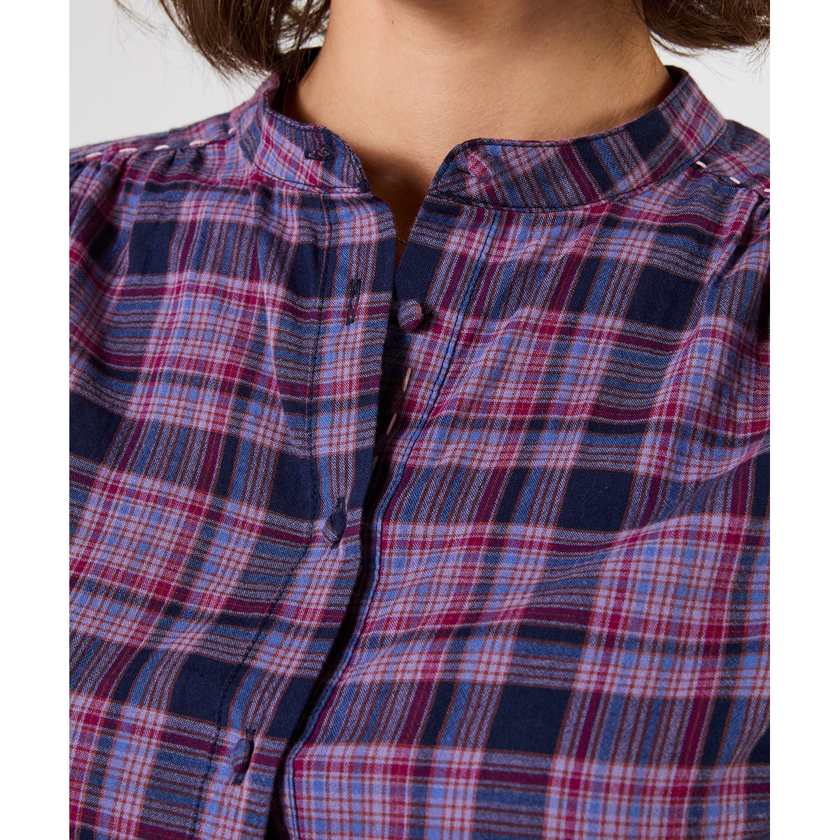 Blouse à Carreaux Sophia à Détail Smocké violet, JOE BROWNS