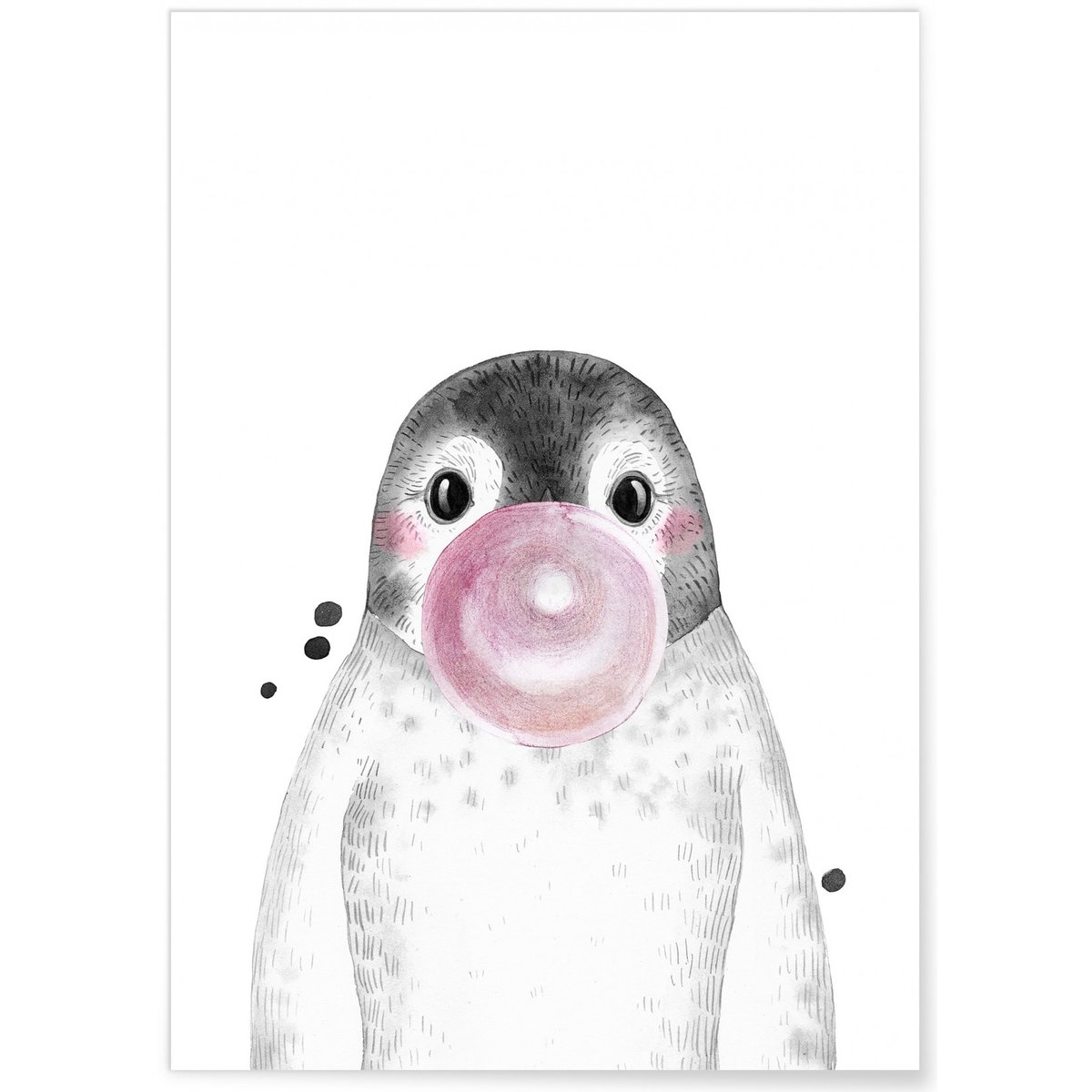 Affiche 'Bulle de Pingouin Rose' blanc, L'AFFICHERIE